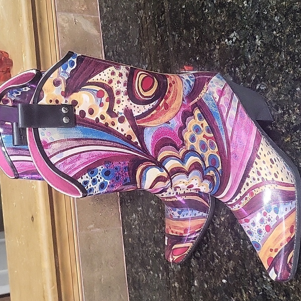 Sweet Beauty Yuppie Cowboy Rainboots Funkey Colorful Design Size 10